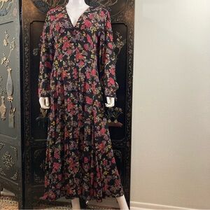 Express Compagnie Internationale Vintage Dark Floral Long Sleeve Maxi Dress